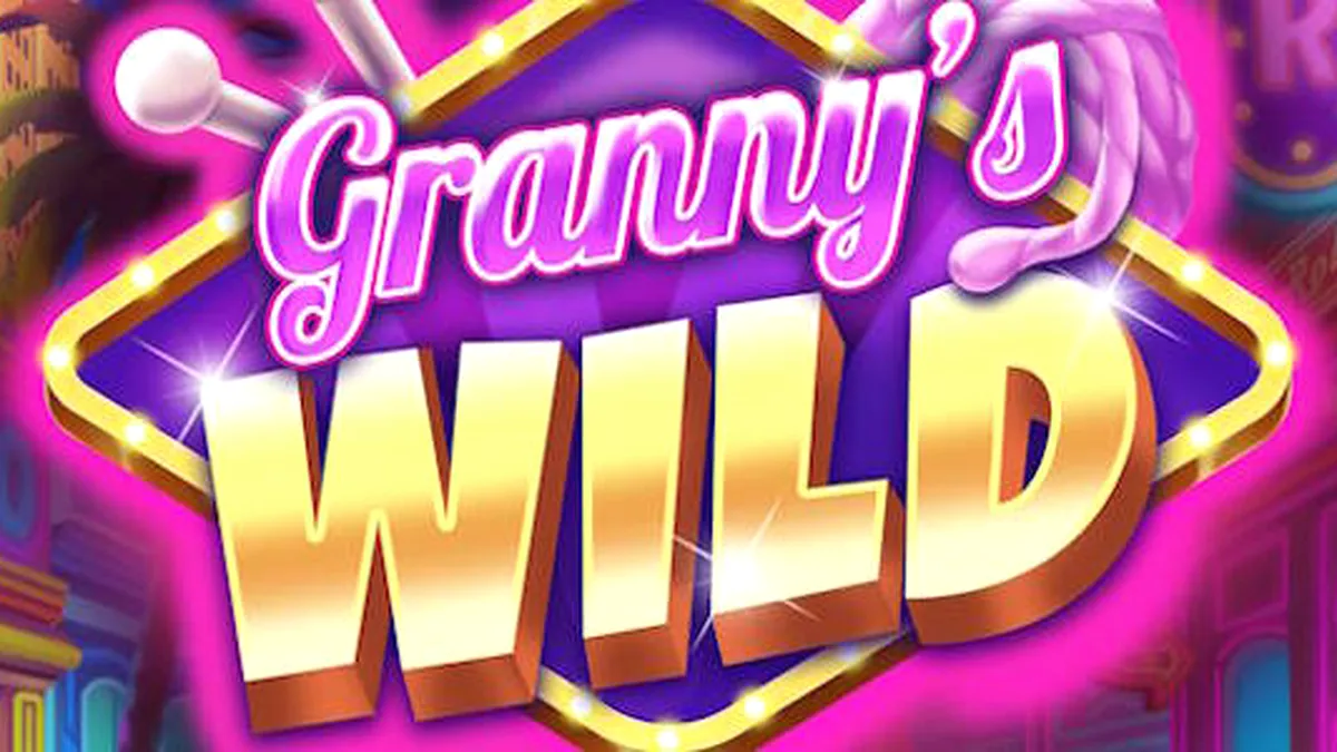 Tampilan visual karakter nenek yang ceria dalam permainan slot Granny’s Wild dengan latar belakang kasino yang penuh warna.