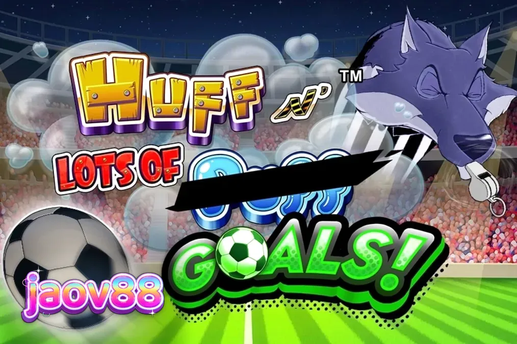 Tampilan visual slot Huff N’ Lots of Goals dengan tema sepak bola dan karakter babi